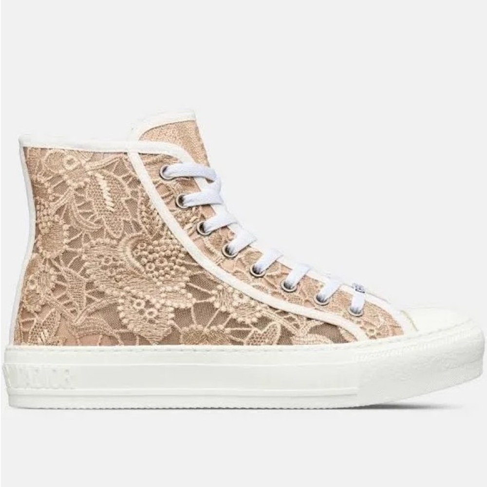 Dior Lace High-Top Sneakers in Cream and White